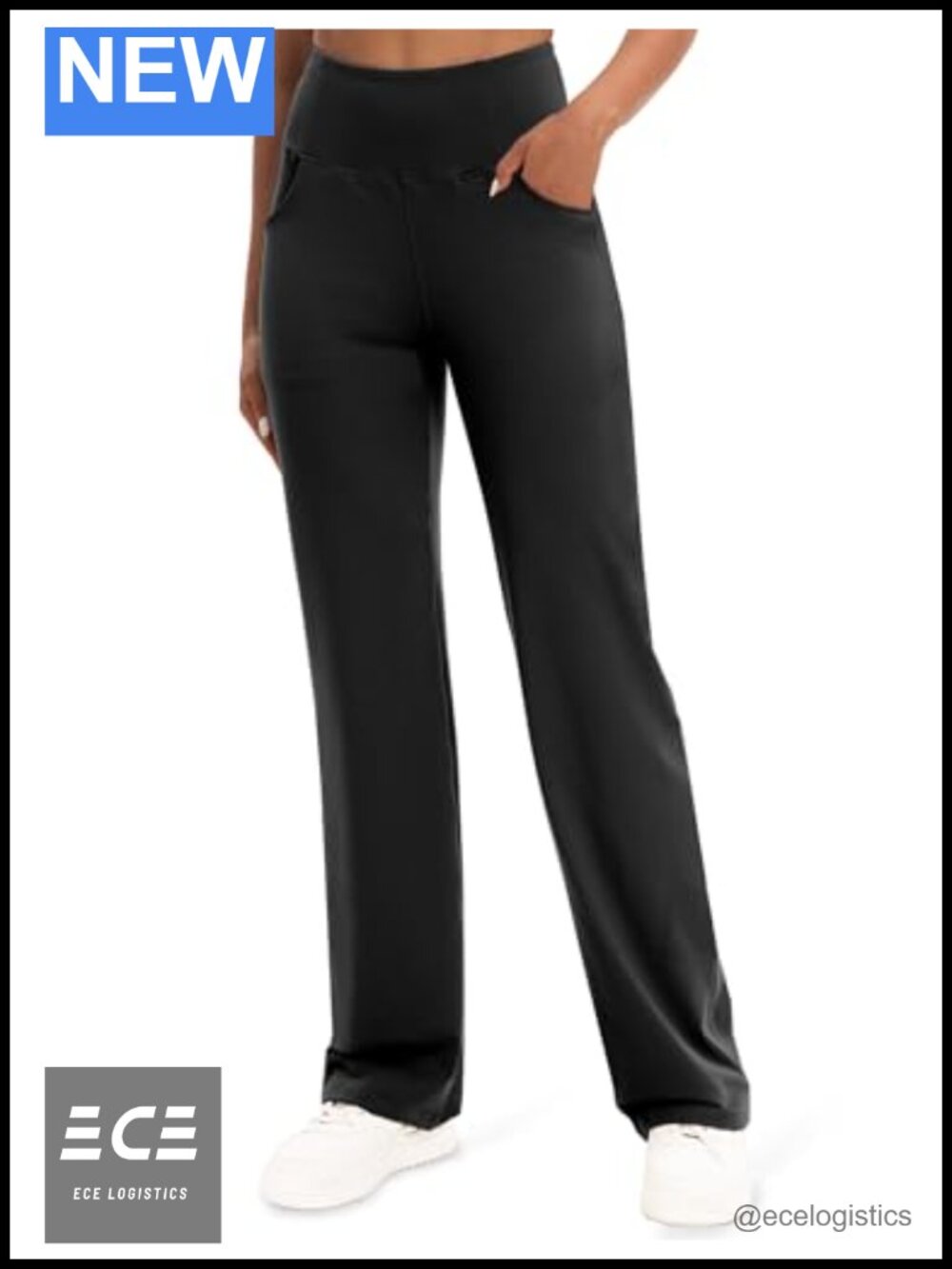 High Rise Wide Leg Yoga Pants with Pockets Tummy Control Straight Leg